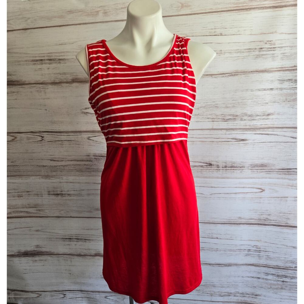 Red and White Stripe Sleeveless Nursing Dress sz M0